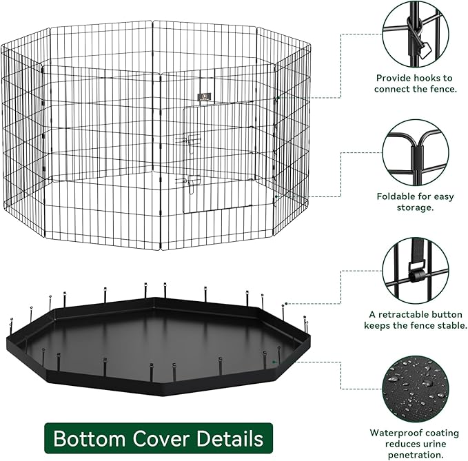 PJYuCien Dog Playpen, 8 Panels 30’’H Dog Pens Indoor with Bottom Pad, Metal Foldable Pet Puppy Exercise Fence Crate Kennel, Better for Small Animals,Black