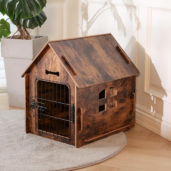 Dog House Indoor for Small Dogs or Cats, Cozy Wooden Design, Small Indoor Bed House, with Air Vents and Elevated Floor Warm Dog Cave (Large Color-2)