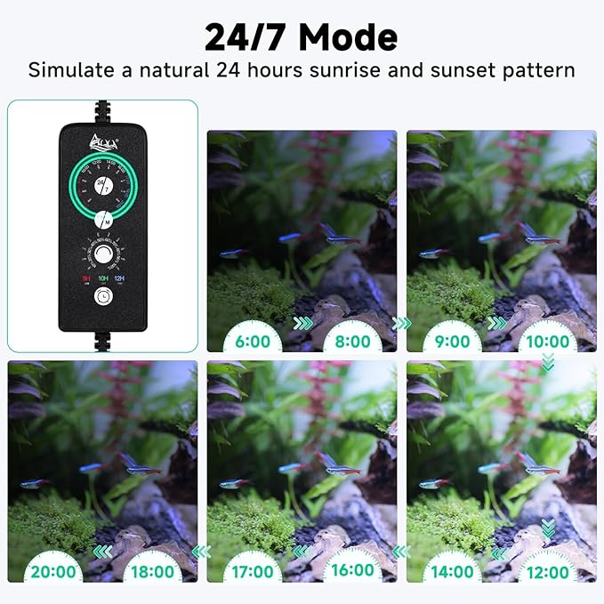 AQQA LED Aquarium Light, 24/7 Mode IP68 Waterproof Extendable Bracket Fish Tank Light, DIY Mode Full Spectrum Aquarium Plant Light, Adjustable Timer/Brightness Memory Function for 40-48 Inch Fish Tank