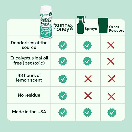 Sunny & Honey Carpet Deodorizer Powder - 20 Oz, Spring Mint - Odor Eliminator & Rug Freshener Powder for Pets & Kids