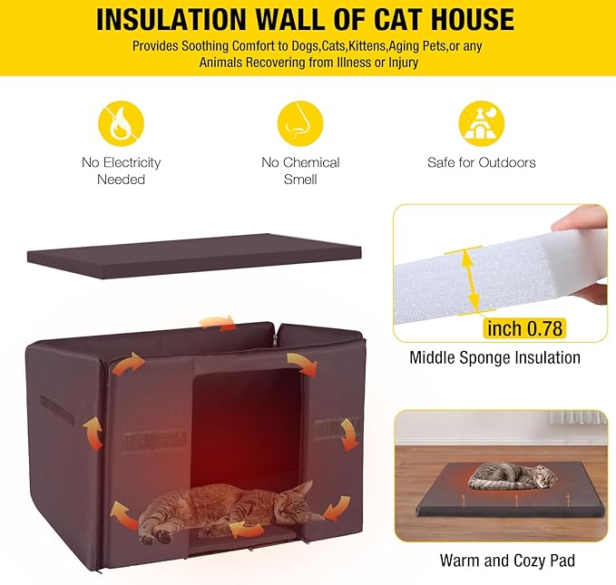 Cat House for Outdoor Cats Insulated Feral Kitty Shelter with Warm Liner for Winter Waterproof Rabbit Hutch for Bunnies,Cats