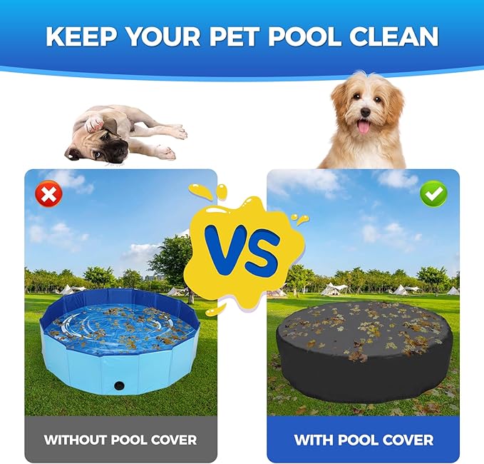 71 inch Dog Pool Cover, Portable Round Collapsible Bathing Tub Kiddie Pool Cover with Oxford Cloth Material and Drawstring Design, Waterproof and Dustproof (Black) - Only Cover…