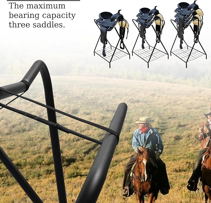 Dunatou Saddle Rack Freestanding Saddle Stand Foldable Horse Saddle Storage Rack Full Size Saddle Pad Rack Horse Blanket Holder Heavy Duty Saddle Holder for English and Western Horse Saddles, Black