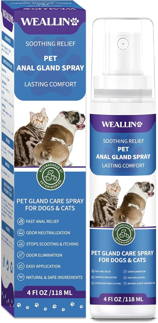 Anal Gland Spray for Dogs Cats - Fast Anal Gland Relief Stops Scooting & Itching Odor Elimination Anti Itch Dog Spray Pain Relieving Safe for All Animals - 4.06 FL OZ