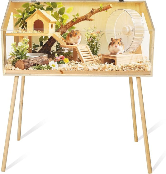 Hamster Cage with Legs, 32" L x 16" W x 40" H Large Hamster Habitats Enclosure with Acrylic Window & Openable Top,Small Animal Cage Chew Proof for Guinea Pig, Chinchilla, Gerbil