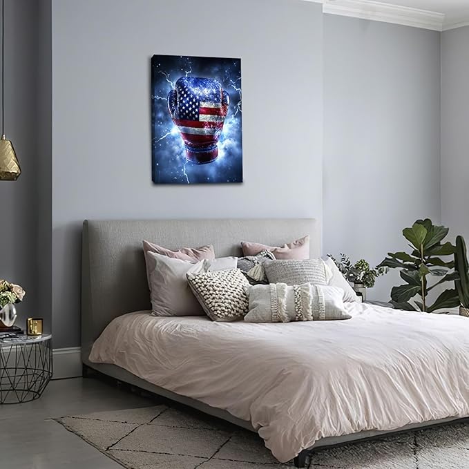 Sports Boxing Wall Art Canvas American Flag Wall Decor Prints Framed Painting Pictures Gifts Artwork for Bathroom Living Dining Room 16"x24"