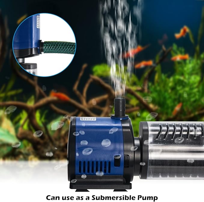 Pond Pump 660GPH Filtration, Sump Submersible Water Pump w/Sponge Filter, 8ft. High Lift, Quiet for Aquarium Hydroponics, Dry Burning Protection