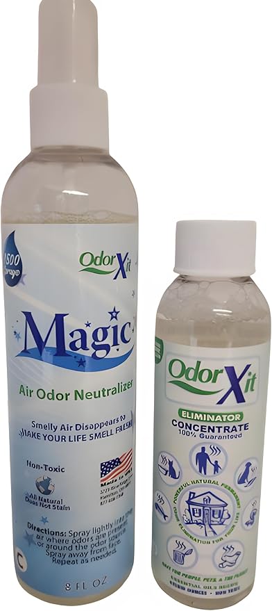 Odor Eliminator Concentrate (4oz) + Magic Air Odor Neutralizer Spray (8oz) – Natural & Safe Odor Removal for Pets, Home & On-the-Go