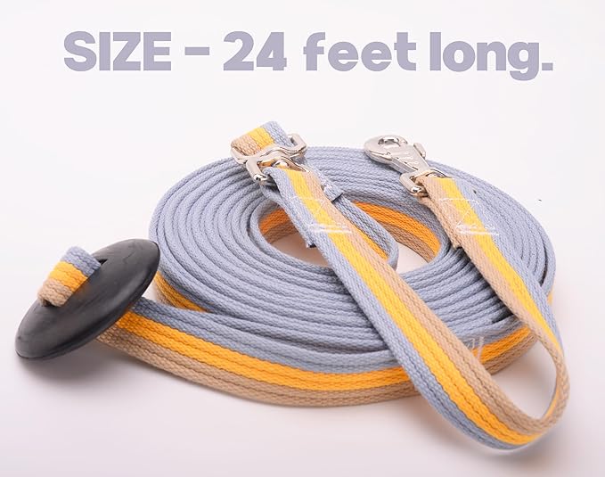 Cord Cotton Lunge Line with Rubber Stop，Equine Lunge Line for Horses with Swivel Bolt Snap，24 ft (Contrasting Colors, 24ft)