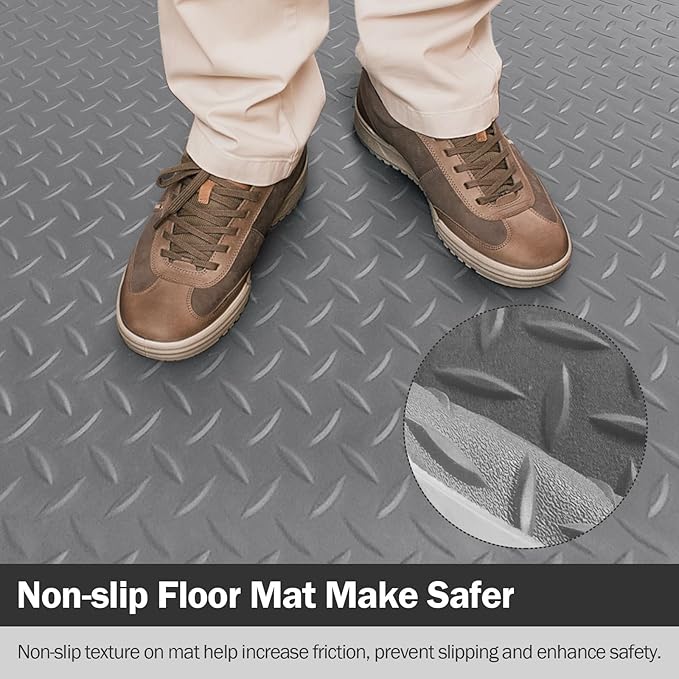 Nisorpa Garage Floor Rubber Mat,4Ft x 8.2Ft Rubber Flooring Rolls,1/8 Inch Thick Heavy Duty Diamond Plate Rubber Garage Floor Covering Waterproof Park