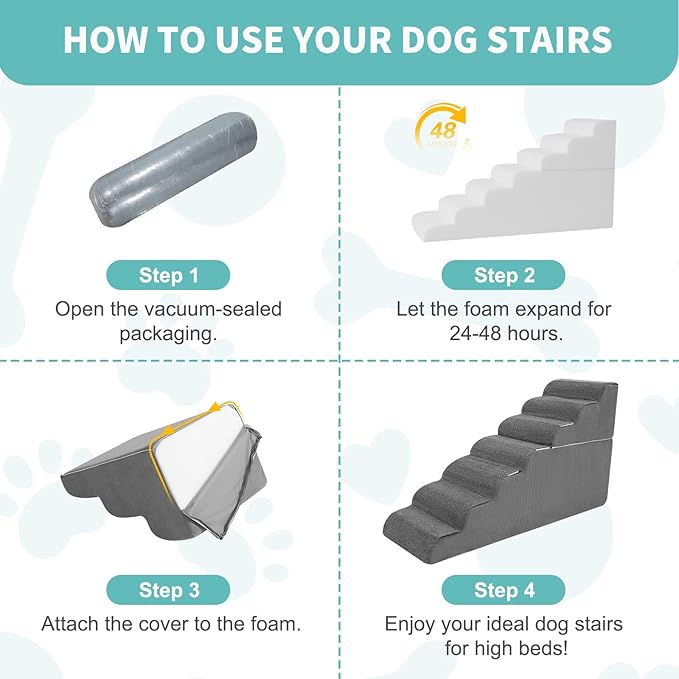 5-Step Dog Stairs for High Bed - 21.3" Adjustable Dog Ramps for Couch, Non-Slip Sturdy Pet Steps for Small Dogs, Washable Cover, Removable Modular Design, Dual 11” & 12.83” Steps for Custom Height