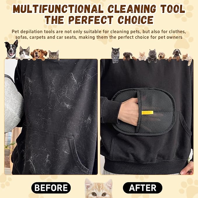 Pet Hair Removal Glove for Cats & Dogs, Electrostatic Pet Hair Removal Gloves, Reusable Hair Remover, Upgrade Efficient Grooming Gloves for Pet Hair for Clothing/Couch/Furniture/Carpet/Car Seat(2pcs)