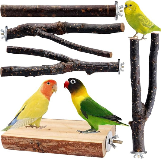 Bird Toys Parakeet Perch Budgie Perch Wood Stand Fork Toys Multi-Branch Perch Platform Toy for Small Conures,Cockatiel,Parrotlet,Lovebird,Parrot,Finches
