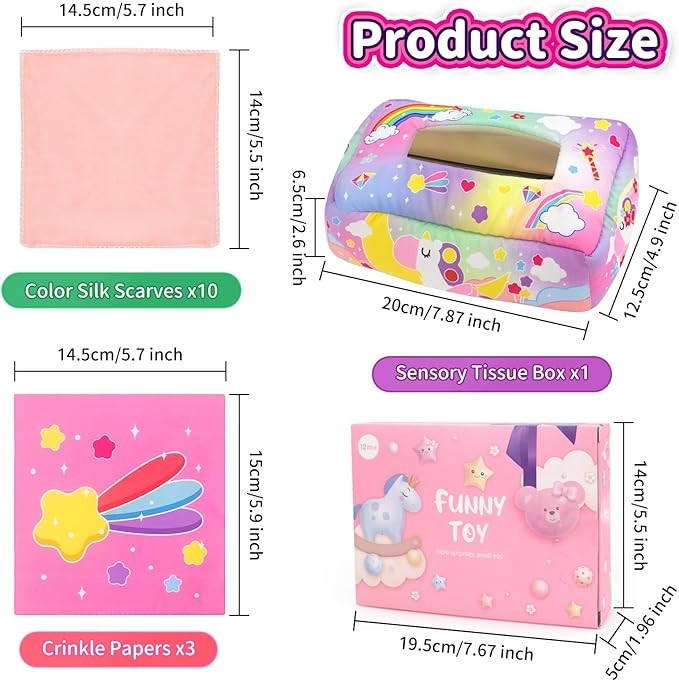 Baby Toys 6 to 12 Months - Tissue Box Toy, Tissue Learning Toys with Alphabet Number Color Sound, Baby Sensory Toy Gifts for 6 9 12 18 Months Old