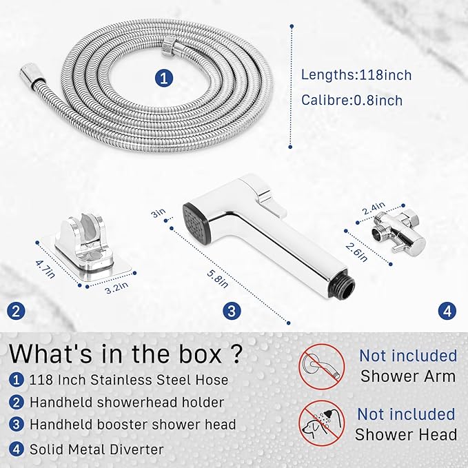 Dog Shower Attachment for Pet Bath,Dog Washing Hose Attachment,Dog Wash Sprayer Kit Includes 2-mode Dog Shower Handheld,118 Inches Stainless Steel Hose,G1/2" Metal Shower Diverter (Sprayer Kit)