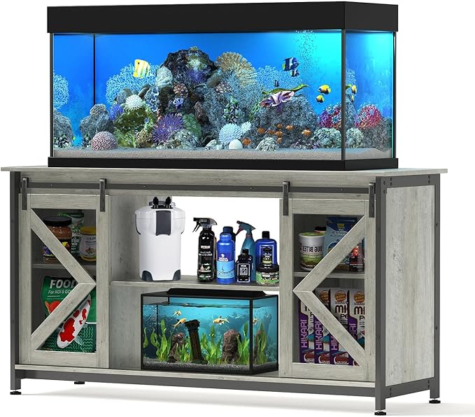 55-75 Gallon Aquarium Stand Heavy Duty Steel Frame, Fish Tank Cabinet with Accessories Storage for Reptile Terrarium & Turtle Tank - 1000lbs Capacity (Grey)