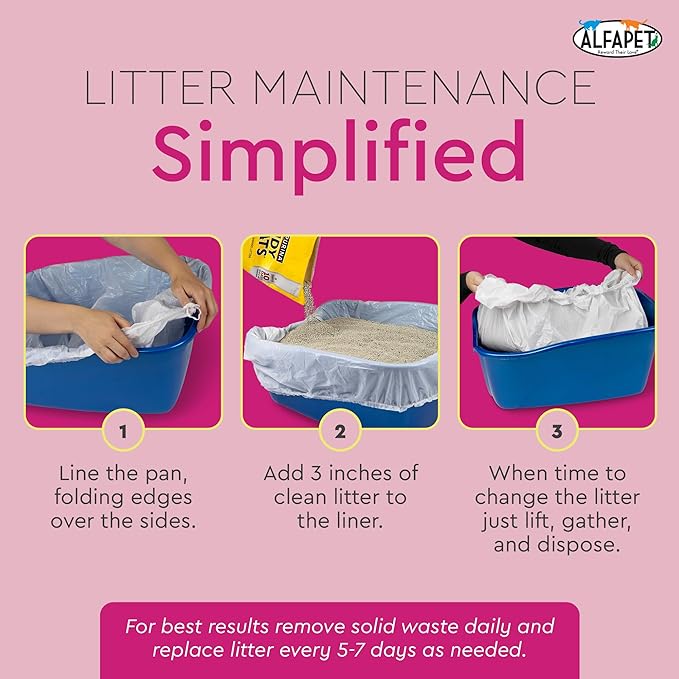 Cat Litter Box Liners Alfapet heavy duty Extra Giant 60 Count - Tear-Resistant Cat Litter Bags - Waterproof Litter Liners - Fits Litter box Pan Sizes XL, Giant, X-Giant, 37" x 18", 20 lb Capacity