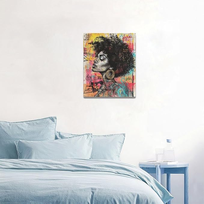 Quorin African American Wall Art Banksy Graffiti Black Woman Pictures Black Girl Wall Decor Canvas Print Painting Artwork for Bathroom Living Room Bedroom 16"x20"