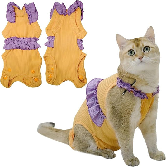 Cat Recovery Suit,Kitten Onesie After Surgery,E-Collar Alternative for Abdominal Wound and Skin Diseases,Soft Breathable Bodysuit After Spay（Orange-XL）