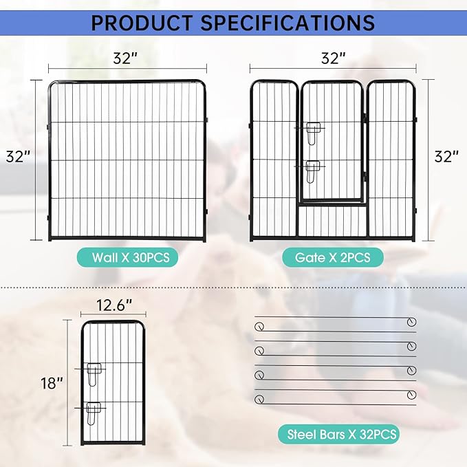 BestPet Dog Playpen Indoor 32 inch 32 Panels Metal Dog Pen Pet Dog Fence Outdoor Exercise Pen with Doors,Pet Puppy Playpen for RV Camping Yard, Black