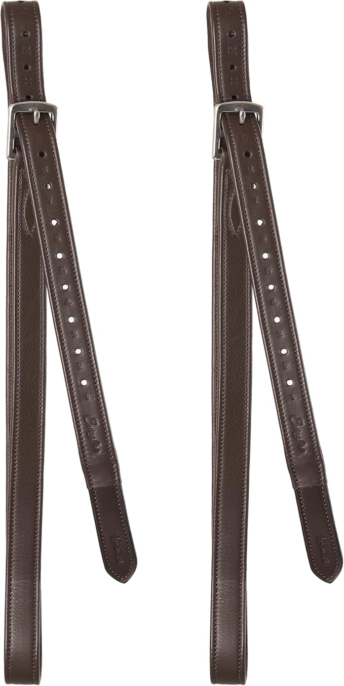 Exion FlexiStrong Stirrup Leathers for English Saddle | Ultra-Soft Cow Calfskin with Nylon Core | 1” Wide Stirrup Leathers for Daily Use | Sizes 48" to 62" | Black, Brown