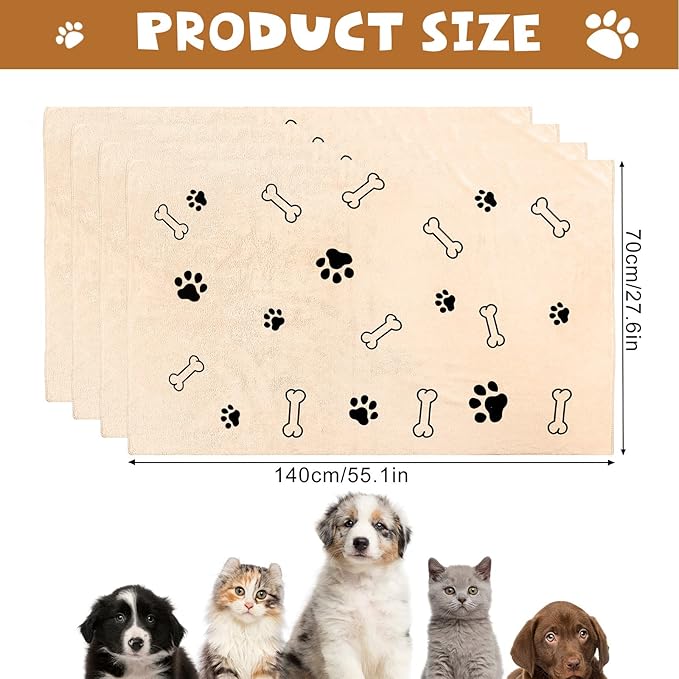 Chumia 4 Pcs Dog Towels for Drying Dog Puppy Bulk Microfiber Absorbent Paw Towel Pet Bathing Supplies Quick Drying for Medium Cats Pets Shower(24 x 40 Inch,Light Brown)