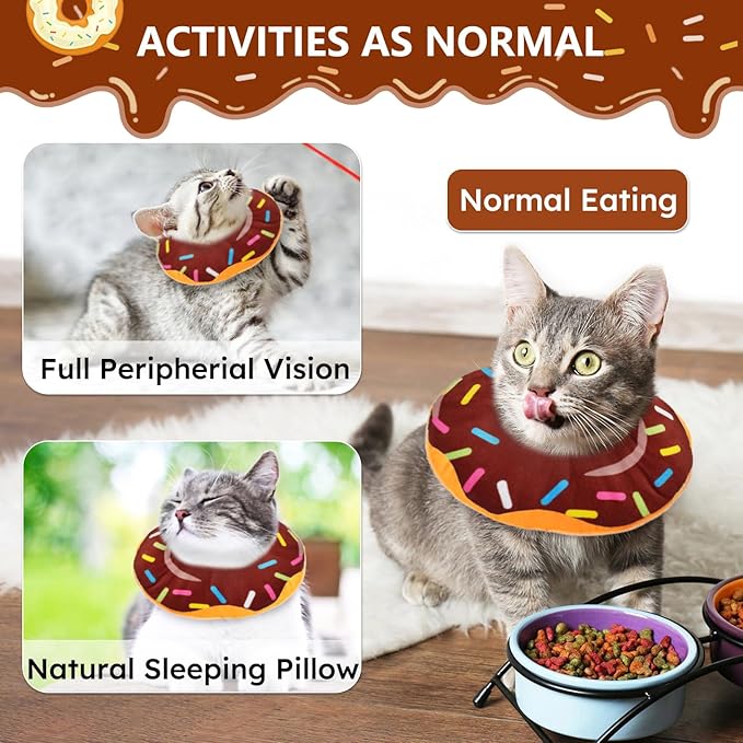 Cat Cone Collar Soft, Cat Recovery Collar for Wound Healing Cute Cat Donut Adjustable Cat Cones to Stop Licking Comfortable Lightweight Neck Elizabethan Collars for Cats Kittens After Surgery