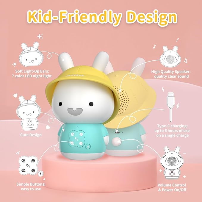 alilo Bunny Kids Music Player, Storytelling Toys for Toddler 1-3-5,Infant Baby Boy Girl Gifts Pre-Loaded 30 Stories/48 Nursery Rhymes/12 Soothing Music,with Nightlight,Bluetooth,Record Function