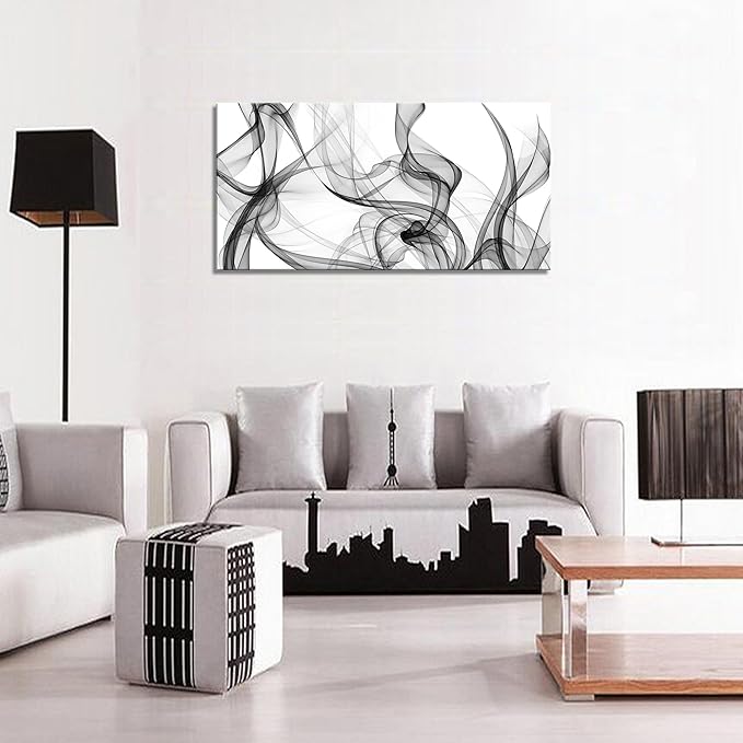 XXMWallArt FC3862 Abstract Wall Art Light Streak Black and White Abstract Line Canvas Wall Art for Living Room Bedroom Bathroom Office Wall Decor