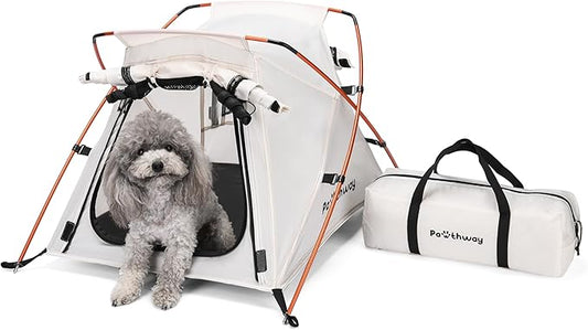Dog Tent Cat Tent with Aluminum Poles and Camping Mat, Outdoor Waterproof Pet Tent with Zippered Mesh Door, Dog House, Cat House, Pet Playpen, Portable and Collapsible (White, Small)