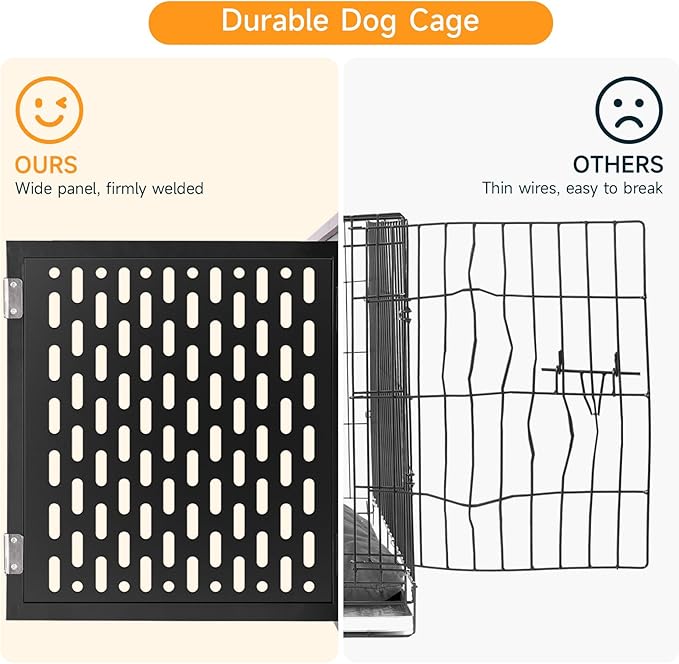 Dog Crate with Cushion, 38" Wood Heavy Duty Dog Crate Furniture with Flip Top & Wheels for High Anxiety Dogs, Escape Proof Pet Cage for Small/Medium Dogs