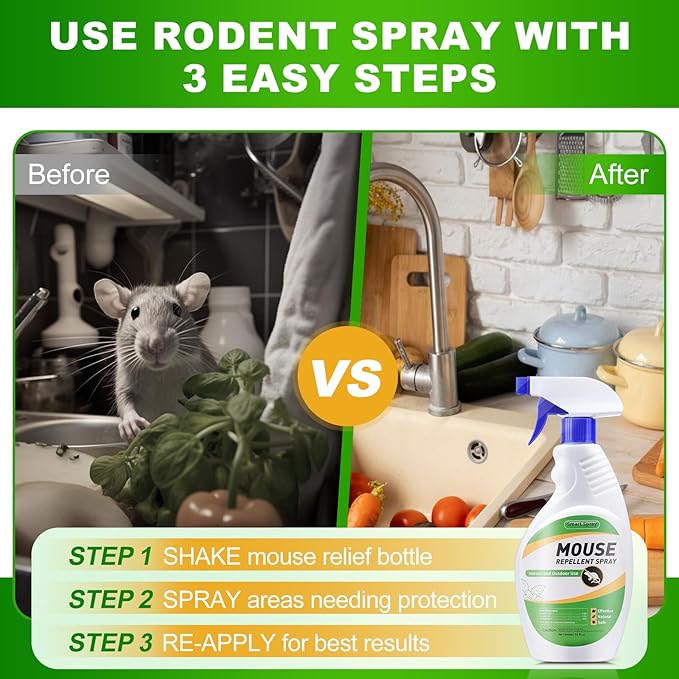 Mouse and Insect Repellent Spray 16 OZ * 2, Peppermint Oil Rodent and Insect Repellent Spray for Rodent and Mouse, Safe for Indoor, Outdoor, and Car Engines