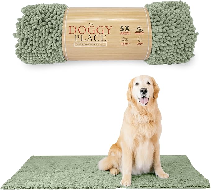 My Doggy Place Microfiber Dog Mat for Muddy Paws, 60" x 36" Sage - Non-Slip, Absorbent and Quick-Drying Dog Paw Cleaning Mat, Washer and Dryer Safe - X-Large/Runner