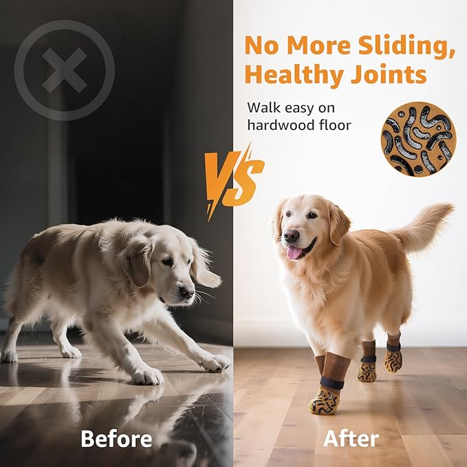 Double Sides Non-Slip Dog Socks to Prevent Licking Paws - Strong Traction for Paw Protector, Senior Dogs, Hardwood Floors, Dog Booties with Grippers - Size Large