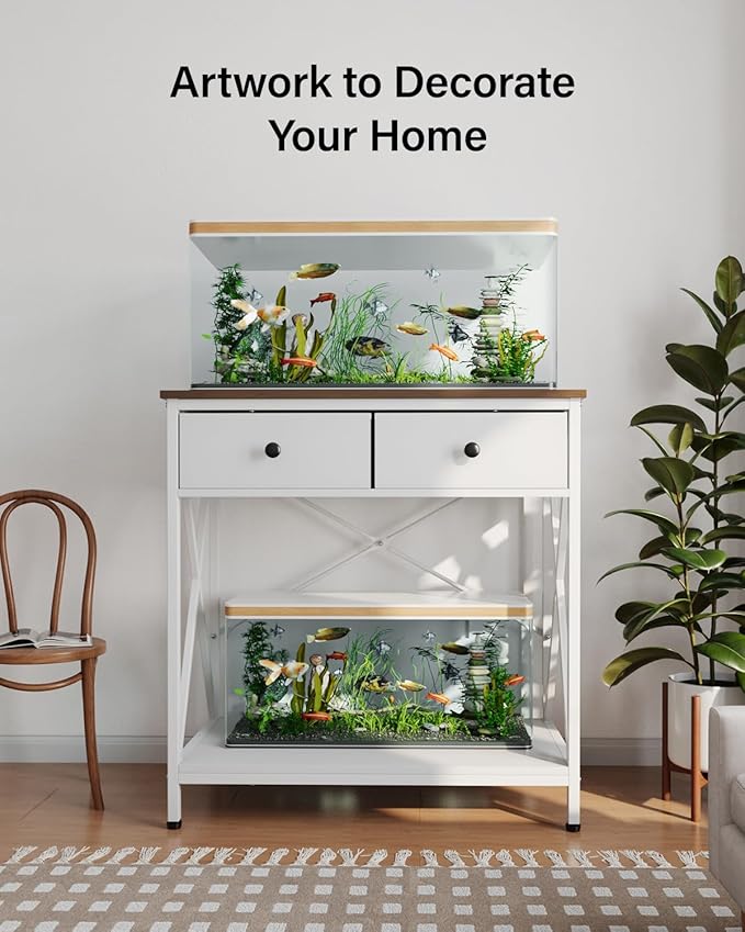 Fish Tank Stand 29 Gallon: Sturdy Aquarium Stand with Accessories Storage - Metal Fish Tank Table for 20-29 Gallon Reptile Breeder Turtle Terrarium - 30.7"x16.5" Weight Capacity 330 lbs