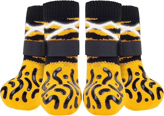 Reflective Dog Socks to Prevent Licking Paws, Dog Paw Protector, Hardwood Floors Anti Slip, Non Slip Dog Socks with Grippers, Dog Booties and Paw Protectors for Indoor Use X-Small