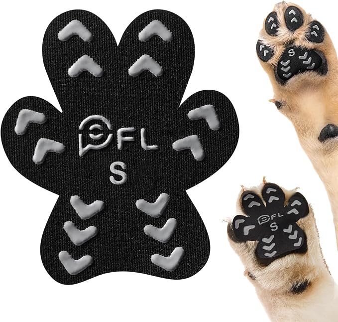 Anti Slip Dog Paw Protector Pads for Senior Dogs, Paw Pads for Dogs Traction, Disposable Self Adhesive Paw Grips for Old Dog on Slippery Hardwood Floor, Black 12 Sets (48pcs) S(4-10lbs)