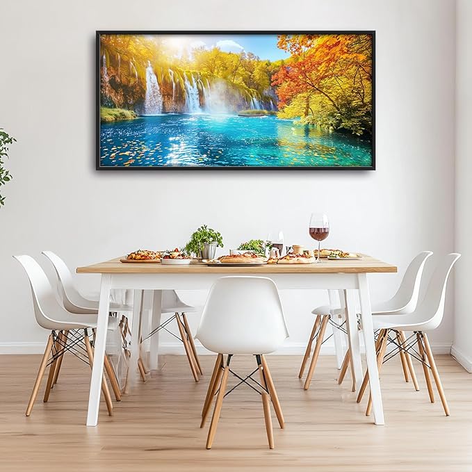 Extra Large Waterfall Lake Framed Wall Art for Living Room,Oversized Fall Autumn Tree Landscape Pictures Wall Decor,Nature Canvas Print Painting Modern Artwork Bedroom Office Bathroom 60L" x 30W"