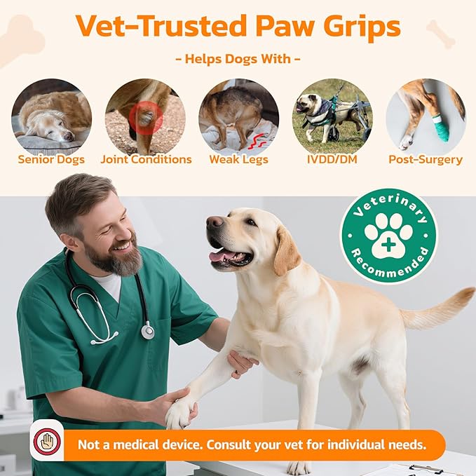 Anti Slip Dog Paw Protector Pads for Senior Dogs, Paw Pads for Dogs Traction, Disposable Self Adhesive Paw Grips for Old Dog on Slippery Hardwood Floor, Black 12 Sets (48pcs) M (11-20lbs)