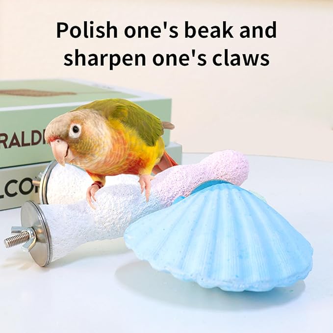 Bird Perches for Cage, Abrasive Surface High Calcium Mineral Parrot Perch Stand - Bird Nail File for Claw & Beak Health, Colorful Ceramic Bird Cage Accessories (Purple, Shell)