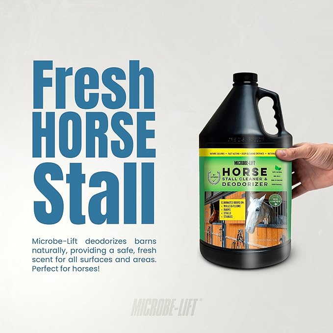 Microbe-Lift Horse Stall Cleaner & Deodorizer – 1 Gallon – Safe Concentrated Spray for Barns, Stables & Horse Areas – Fresh Clean Scent for All Surfaces – Food & Water Safe Formula