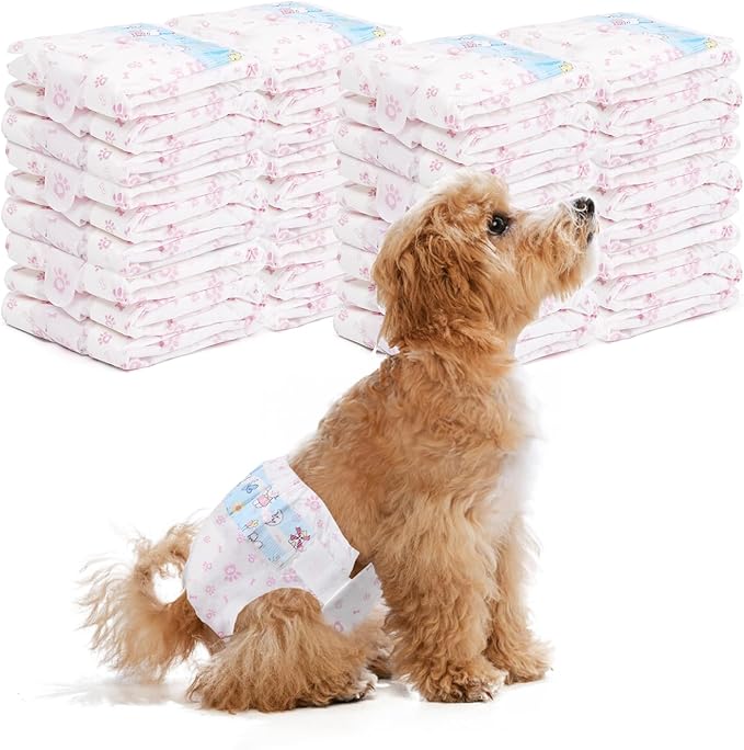 Disposable Dog Diapers Female 90 Count Doggie Diapers for Female Dogs (Waist 10-16.5 in S) Super Absorbent Small Doggie Diapers for Heat Excitable Urination or Incontinence - Pink