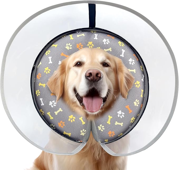 Dog Cone Collar with Enhanced Anti-Licking, Inflatable Dog Cone After Surgery, Adjustable Size with Soft Padding for Small Medium Large Dogs - M+
