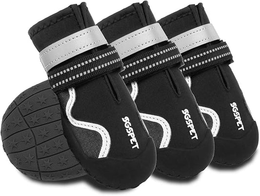 Dog Shoes for Large Dogs, Waterproof Dog Booties for Small Medium Dogs, Anti-Slip Dog Boots & Paw Protectors for Hot Pavement Winter Snow Hiking with Reflective Straps (Black, 6# (L))