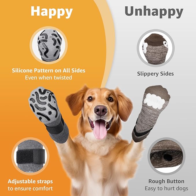 Double Sides Non-Slip Dog Socks to Prevent Licking Paws - Strong Traction for Hardwood Floors, Senior Dogs, Paw Protector, Dog Socks with Grippers - Size Medium