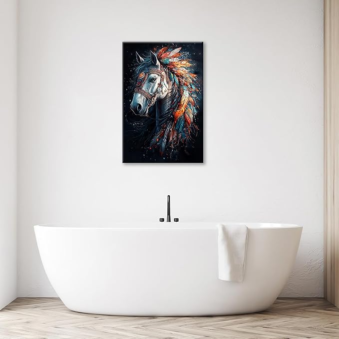 Horse Pictures Wall Art, Horse Animal Bathroom Wall Decor, Aesthetics Modern Framed Painting Elegant Canvas Artwork for Bathroom Bedroom Living Room Decorations 24"L x 16"W