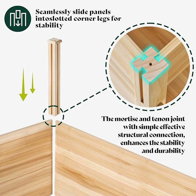 AMERLIFE 3-Tier Raised Garden Bed for Outdoor Gardening, Fir Wood Planter Box with Dividers, Tool-Free Assembly, Garden Box Perfect for Vegetables, Herbs, and Flowers