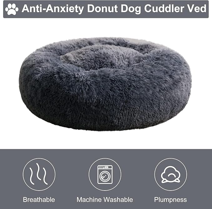 WNPETHOME Calming Dog Beds for Large Dogs, Anti-Anxiety Donut Large pet Bed, Fluffy Faux Fur Plush Pet Bed，Warming Cozy Soft Round Lagre Bed for Jumbo Dogs, Cat Cuddler Cushion Bed
