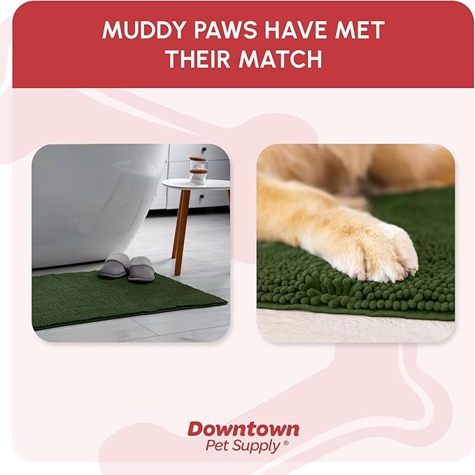 My Doggy Place Microfiber Dog Mat for Muddy Paws, 36" x 26" Chive - Absorbent and Quick-Drying Dog Paw Cleaning Mat, Washer and Dryer Safe - Non-Slip Rubber Backed Dog Floor Mat, Large