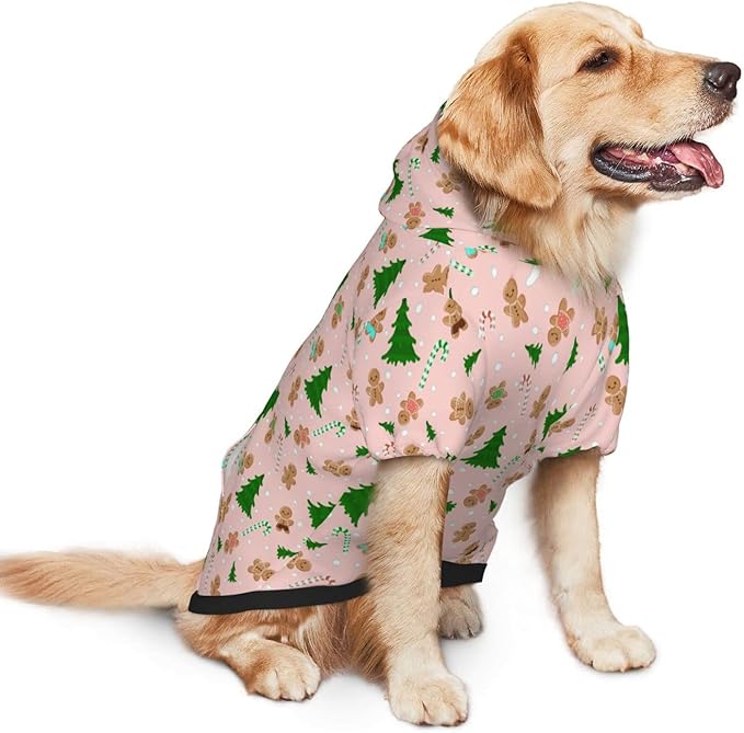 Christmas Gingerbread Men Hoodie,Christmas Cosplay Dog Clothes with Pocket and Hat Winter Clothes Sweaters Medium